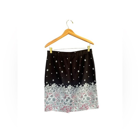 J. Jill Pencil Skirt Size 6 Jersey Stretch Black Mauve Floral Pen and Ink Print - Picture 4 of 8